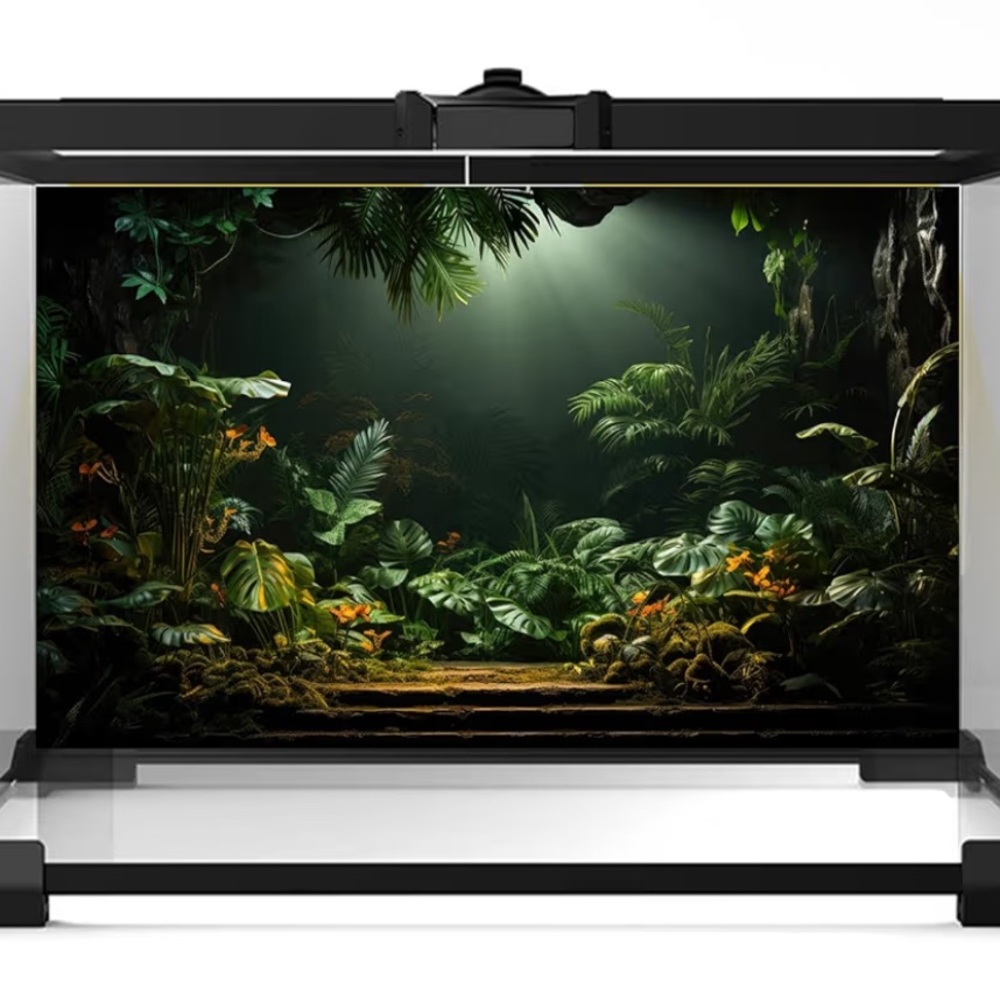 Riivvdise Rainforest aquarium background green brown tropical palm leaves NWT